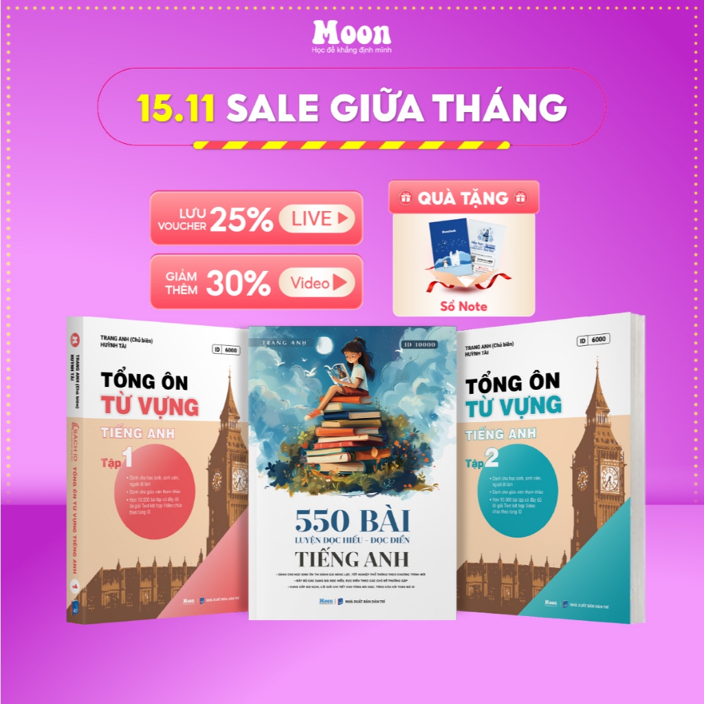 Combo Từ Vựng, Đọc Hiểu sách tiếng anh cô Trang Anh Moonbook