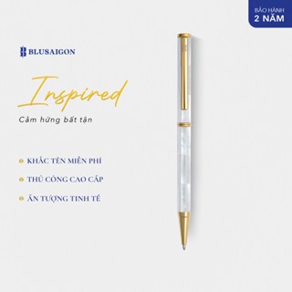  Bút Ký Khắc Tên Cao Cấp BLUSAIGON Inspired - Ngọc Trai Trắng Bắc Úc - Mạ Titanium Gold 