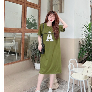 Váy suông tay lỡ in chữ A, đầm suông dáng dài form rộng hothit
