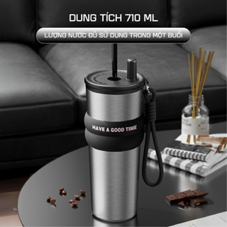 Ly giữ nhiệt Phúc Long NIUMI 710ml đơn giản, màu sắc basic, có ống hút, giữ nhiệt nóng và lạnh