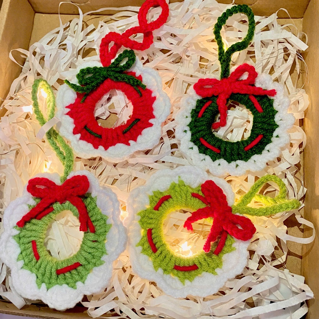 Vòng len nguyệt quế giáng sinh handmade , vòng nguyệt quá Noel len
