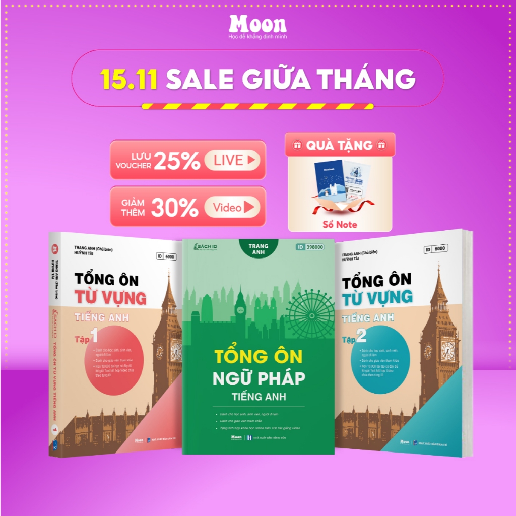 Sách Tổng ôn ngữ pháp, Từ vựng tiếng anh cô Trang Anh Moonbook