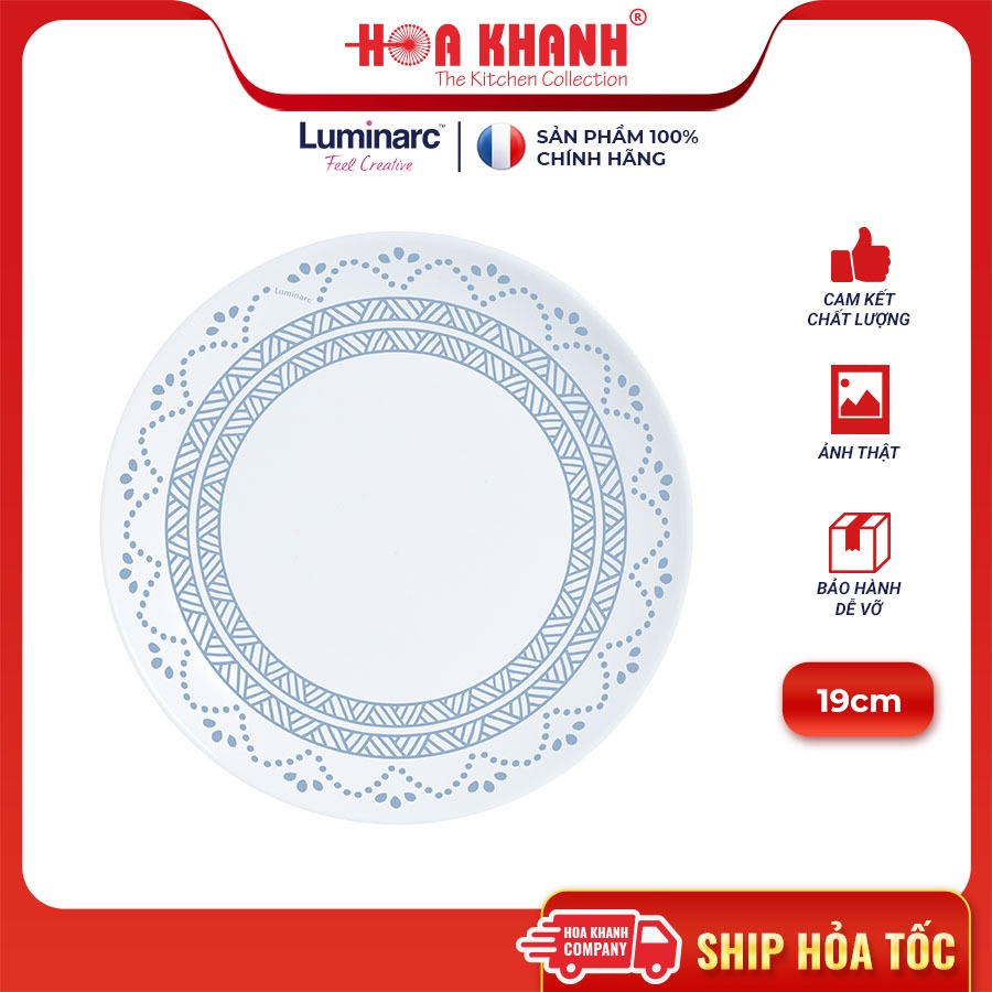 Đĩa Thủy Tinh Luminarc Diwali Geomatric Blue 19cm đựng thức ăn, cường lực, chịu nhiệt - Bộ 3 đĩa - V