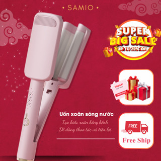 Máy Uốn Tóc Xoăn Sóng Nước Hippie 32mm Bản Pro 2025 3 Trục, Máy Dập Xoăn Sóng Rãnh Sâu Chất Liệu Gốm Sứ Ion Âm- SAMIO
