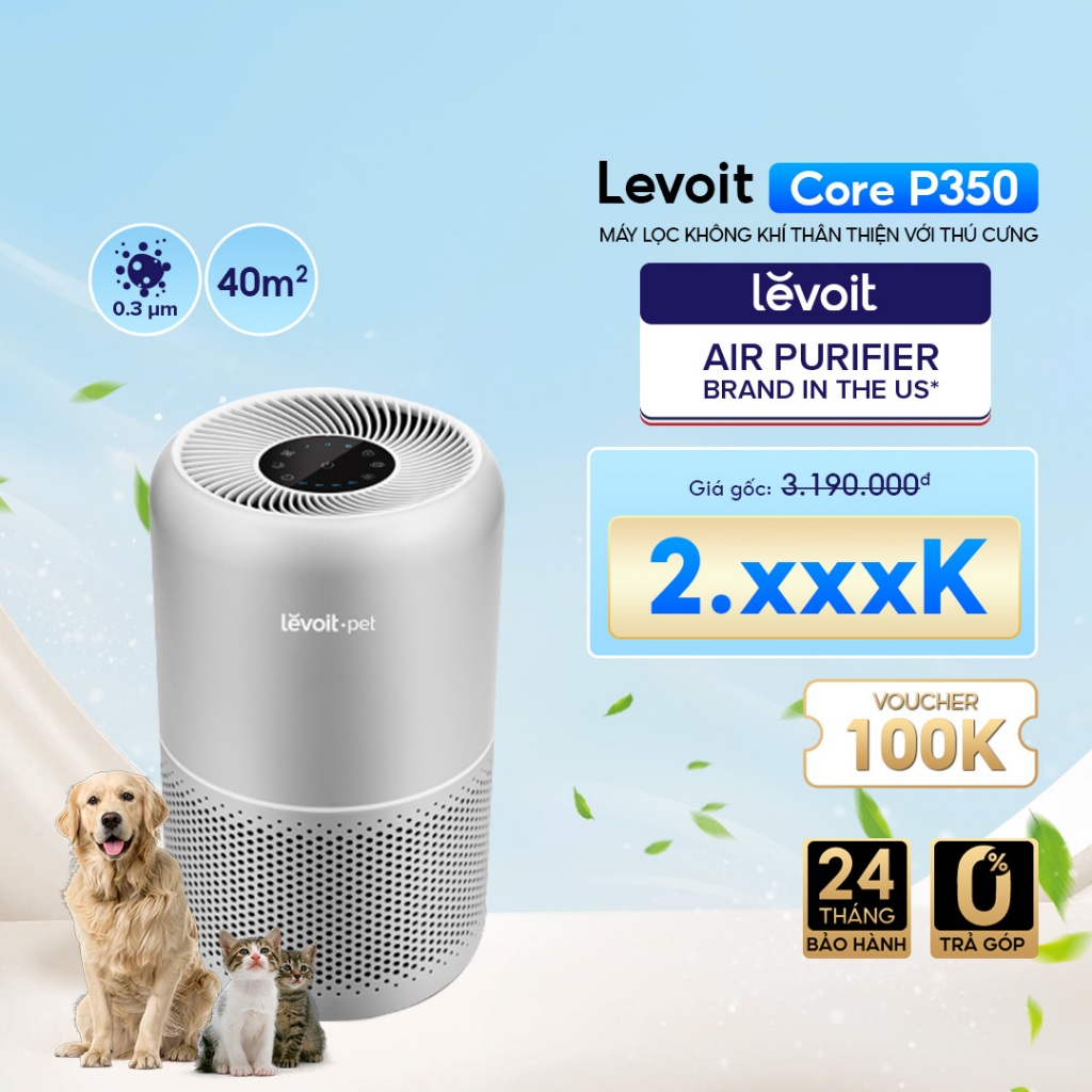 Máy Lọc Không Khí Levoit Core P350 40m2 Bộ lọc HEPA 13 Lọc Bụi Mịn | Hàng Chính Hãng