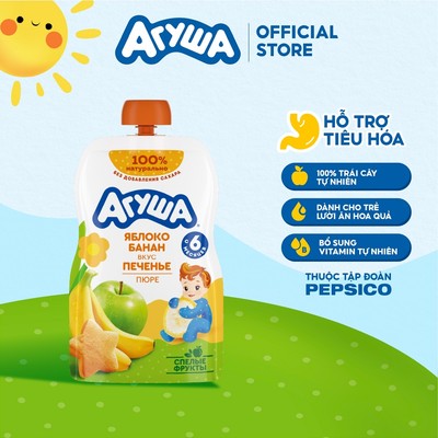 Combo 6 Gói Trái cây nghiền vị táo, chuối và bánh quy Agusha 90g/gói dành cho bé từ 6 tháng trở lên