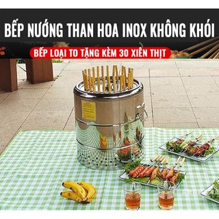  Bếp nướng than hoa BBQ không khói bằng Inox - Tặng kèm 30 xiên thịt 