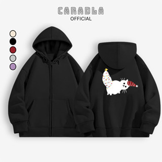  Áo Hoodie Zip Giáng Sinh Hình Mèo Dễ Thương Nam Nữ CARADLA  Chất Nỉ Bông Form Rộng Mũ 2 Lớp 