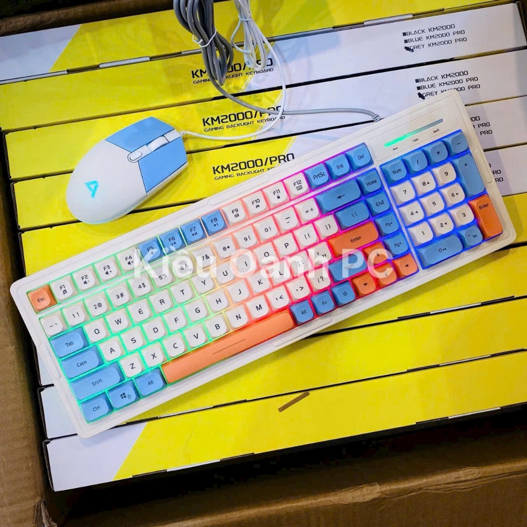 Bộ Bàn Phím Chuột Máy Tính KM2000 Pro Led 7 Màu Cực Đẹp Gõ Êm Chơi Game, Văn Phòng