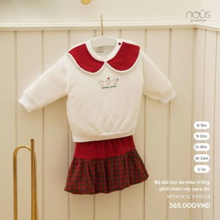  BST TẾT Nous Baby Bộ dài tay áo màu trắng phối chân váy caro đỏ cho bé từ 6 tháng-3 tuổi 