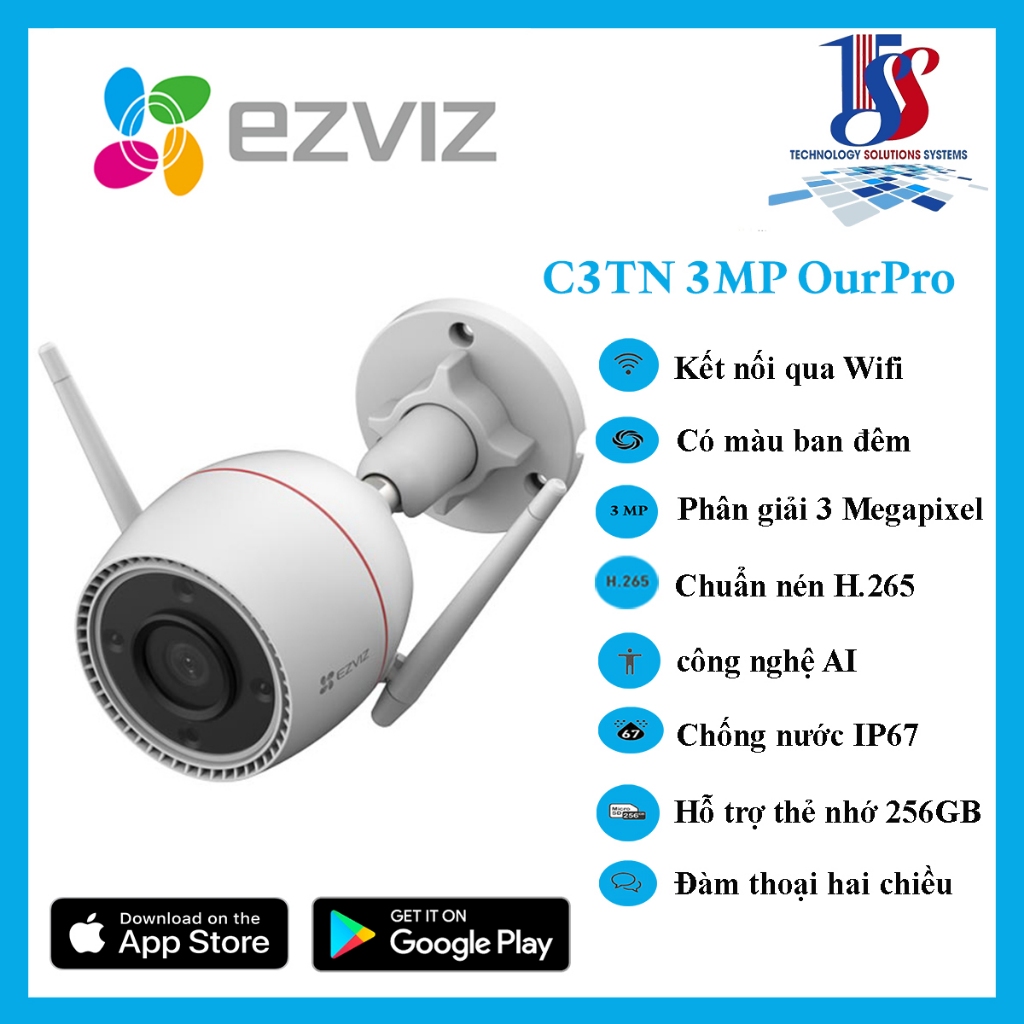 Camera WI-FI EZVIZ C3TN 2MP, 3MP | H3C 2MP, Ngoài Trời, Có Màu Ban Đêm, tích hợp mic, phát hiện chuy