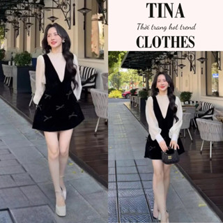  Set đồ nữ yếm váy nhung phối áo tay dài nữ thanh lịch Tina đồ bộ nữ thời trang cao cấp thanh lịch hcom3450 