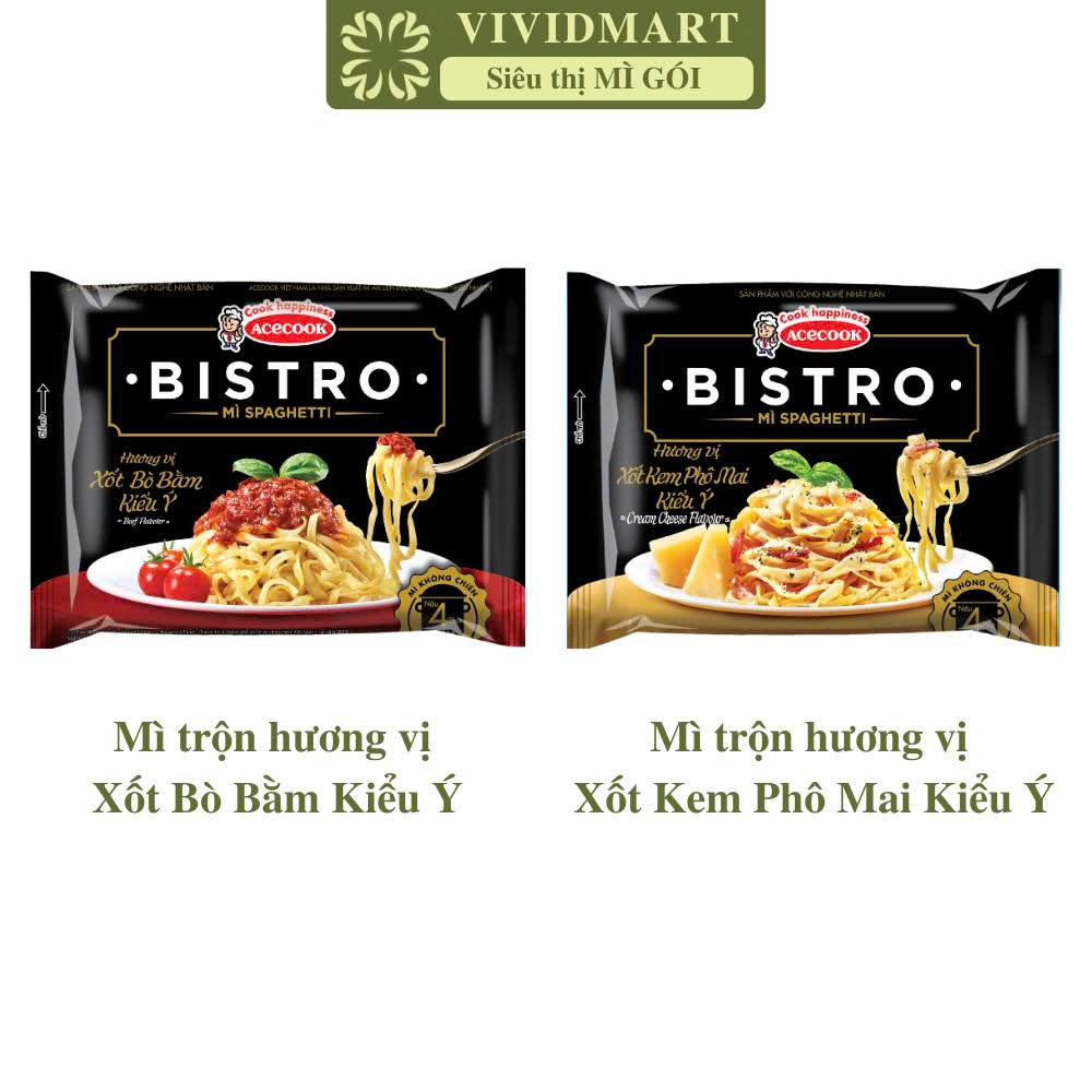 [GÓILẺ]-ACECOOK- Mì Spaghetti Bistro kiểu Ý 2 vị: Xốt kem phô mai, Xốt bò bằm, Mì ý spaghetti Acecoo