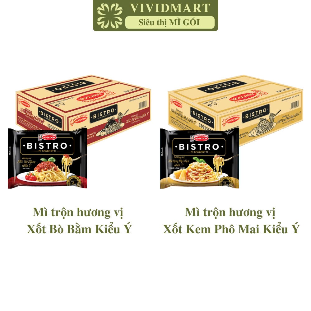 [THÙNG24GÓI]-ACECOOK- Mì Spaghetti Bistro kiểu Ý 2 vị: Xốt kem phô mai, Xốt bò bằm, Mì ý spaghetti A