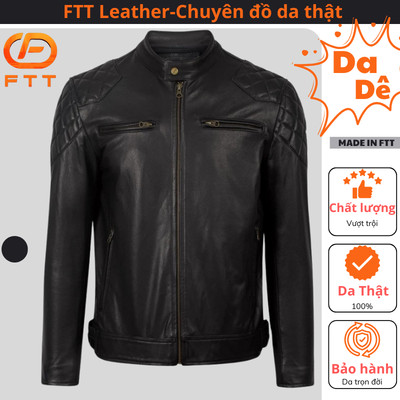 Áo khoác da nam cam kết da thật 100% FTT Leather Motor Jacket Trám Vai Da Dê AD308