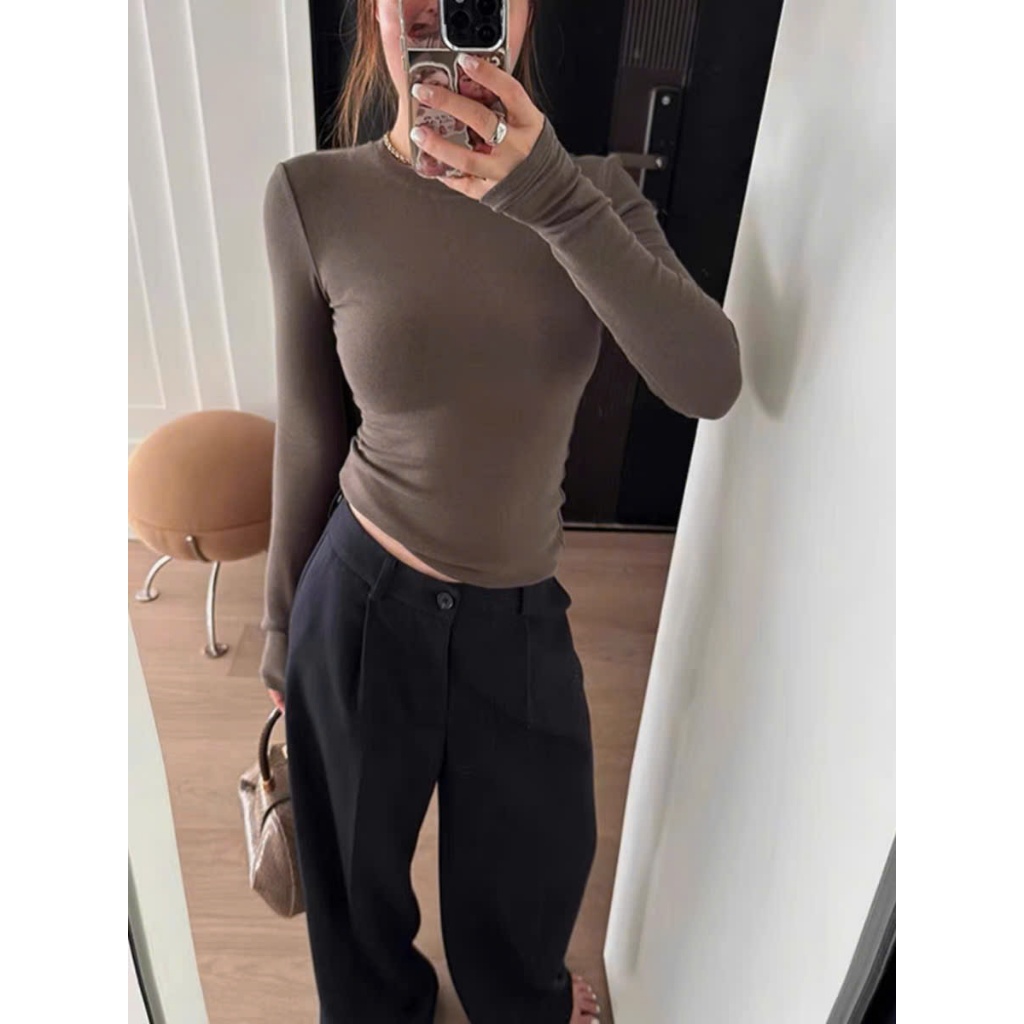 Áo Thun Dài Tay Siêu Co Giãn Mềm Mịn- thắt eo ôm body tôn dáng giữ nhiệt vải cotton zip nữ m660 | BigBuy360 - bigbuy360.vn