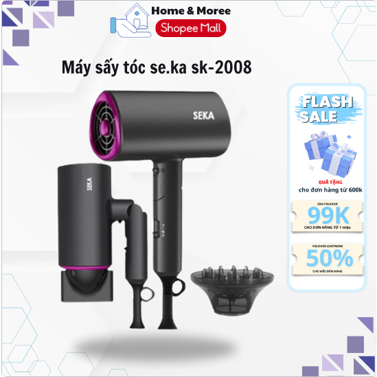Máy sấy tóc mini SE.KA SK-2008, Máy sấy tóc gấp gon tạo kiểu công suất lớn 2200W BH chính hãng 1 năm