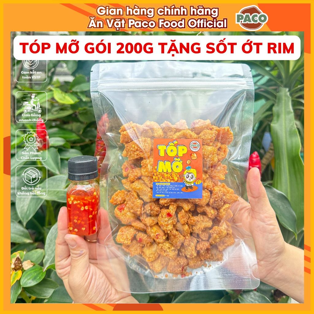 [Dạng Túi] Tóp mỡ da giòn sốt rim mắm tỏi túi tiện lợi 200g tặng sốt tắc hoặc ớt rim Paco Food Snack