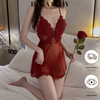 Váy Ngủ Nữ Sexy - Đầm Ngủ Voan Xuyên Thấu Quyến Rũ Phối Ren Kèm Quần Lọt Khe VN606