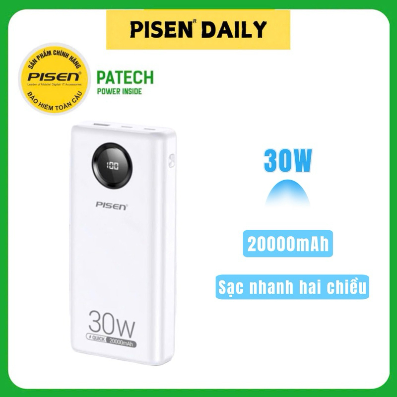 Sạc Dự Phòng Pisen Sạc Nhanh Hai Chiều 30W 20000mA