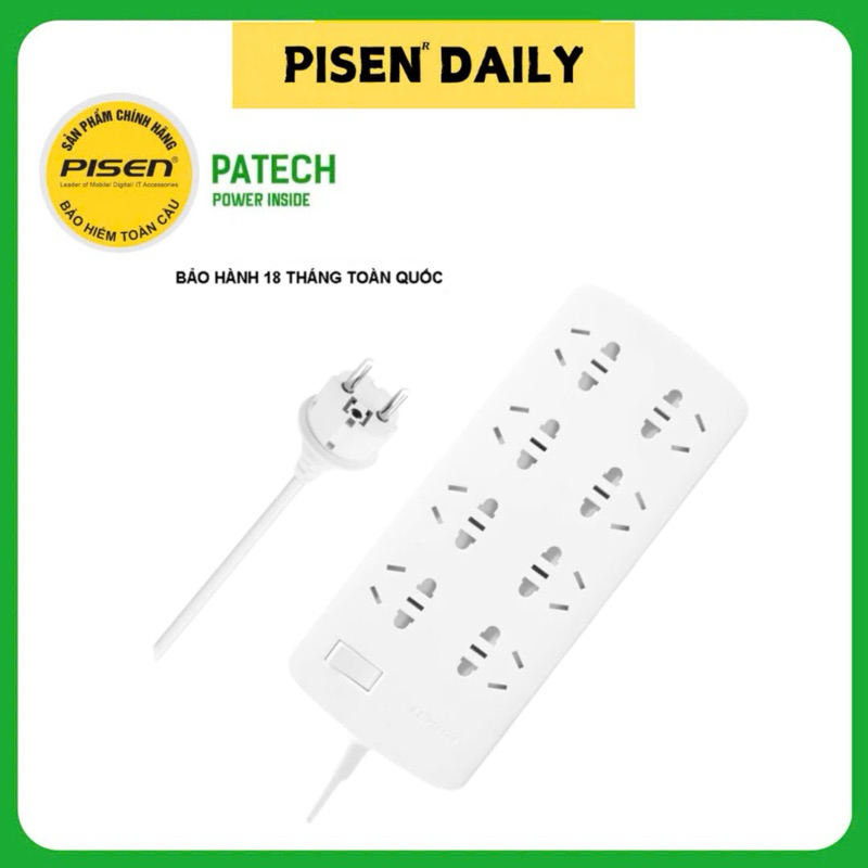 Ổ Cắm Điện Pisen Thông Minh 8 Ổ Cắm AC