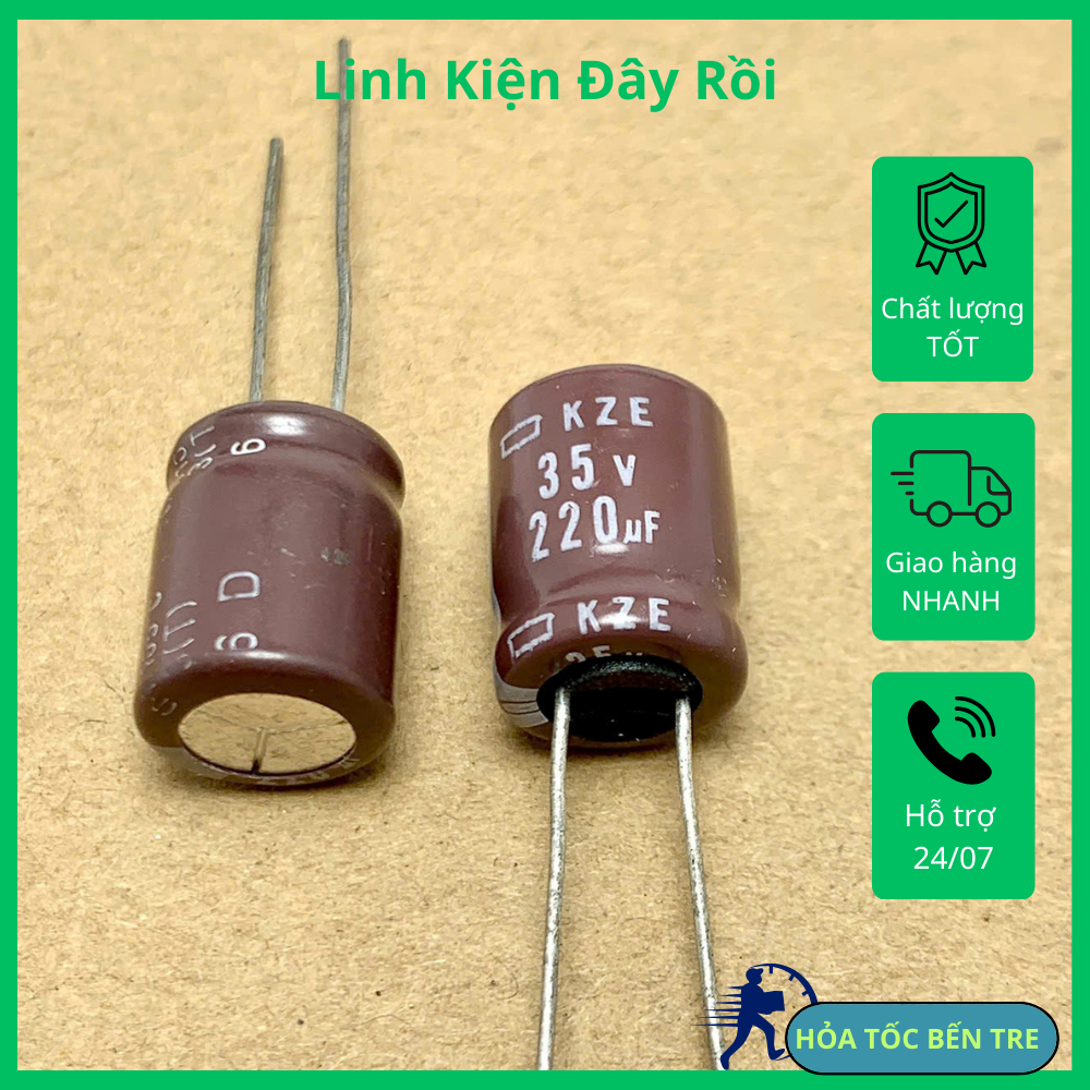10 sản phẩm tụ điện hóa 220uF 35V 220uF35V 35V220uF 10x12mm màu nâu