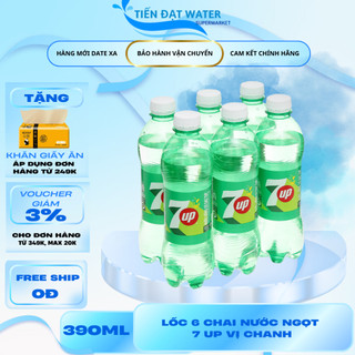   Hỏa Tốc 2H  Lốc 6 Chai Nước Ngọt Giải Khát Có Ga 7Up Vị Chanh - Chai Nhựa 390ml 