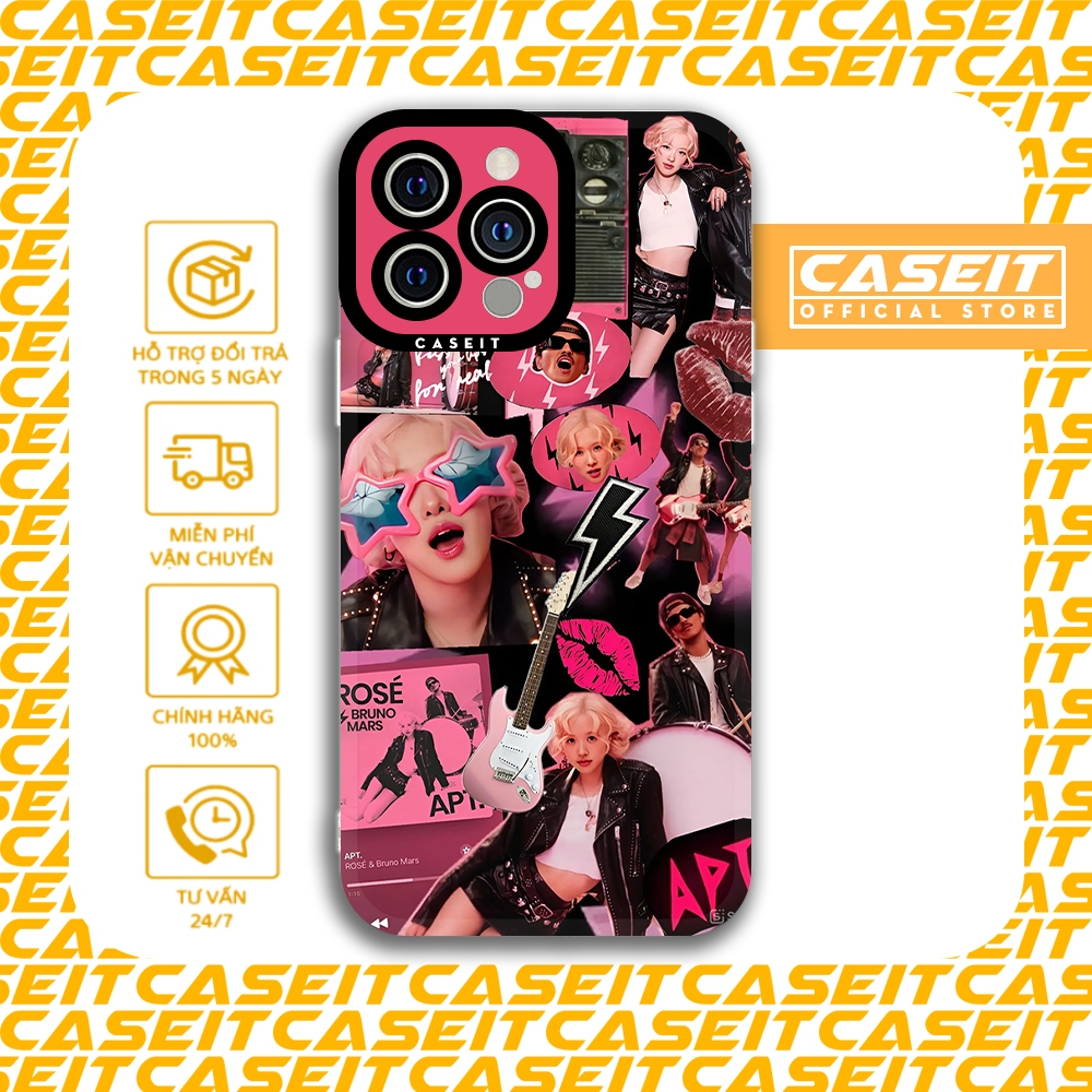 Ốp lưng iphone cạnh vuông Caseit Rosé Bruno Mar APT collage art 8/8plus/x/xs/11/12/13/14/pro/max/plu