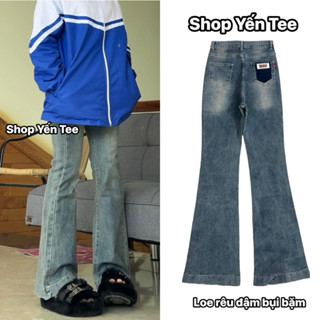 Quần loe màu rêu bụi bặm cá tính , thiết kế tui kiểu tag da Yến Tee #0391