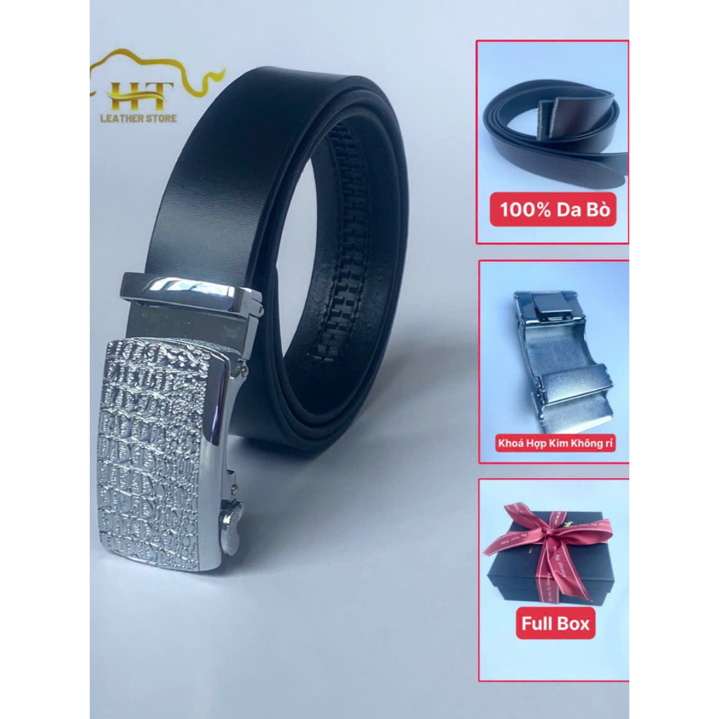 Thắt lưng nam HT LEATHER STORE - HT07 dây nịt nam da bò cao cấp, mặt khóa tự động không rỉ.
