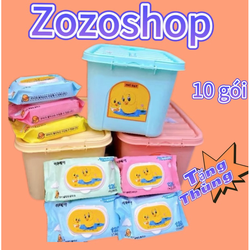 [ Tặng Thùng] 10 Gói Khăn Giấy Ướt Vịt Vàng Chính Hãng 120 Tờ Date Mới Nhất