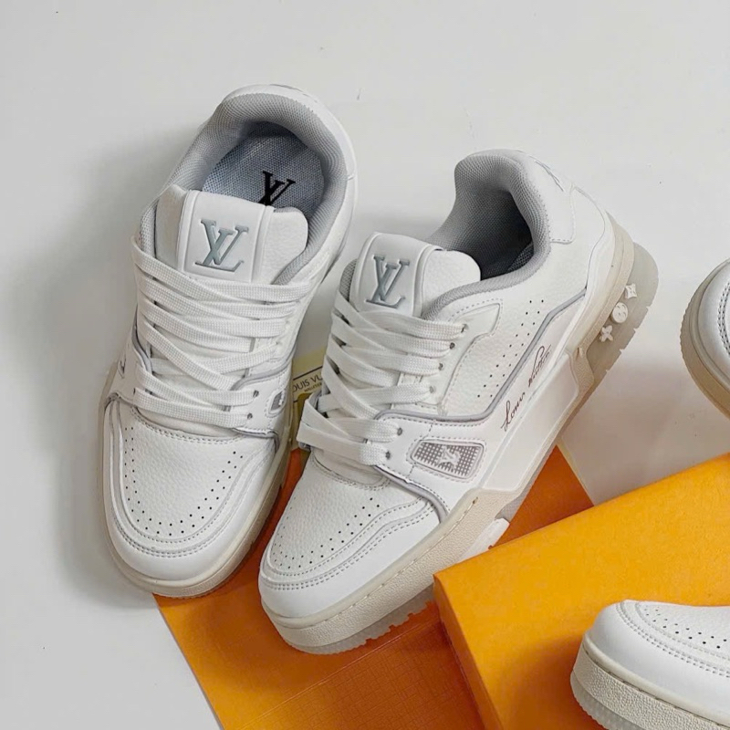 Giày Thể Thao Nam Nữ LV Trainer 54 Signature Xám Trắng