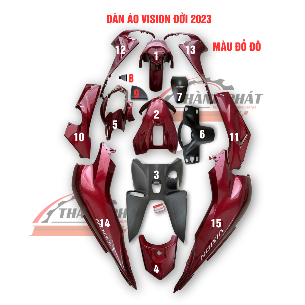 DÀN ÁO VISION ĐỎ ĐỜI 2023 *R368C* ZIN HÃNG (BÁN LẺ TỪNG MÓN)