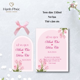 Tem dán (cho chai 330ml) + Nơ lụa + Thẻ cảm ơn