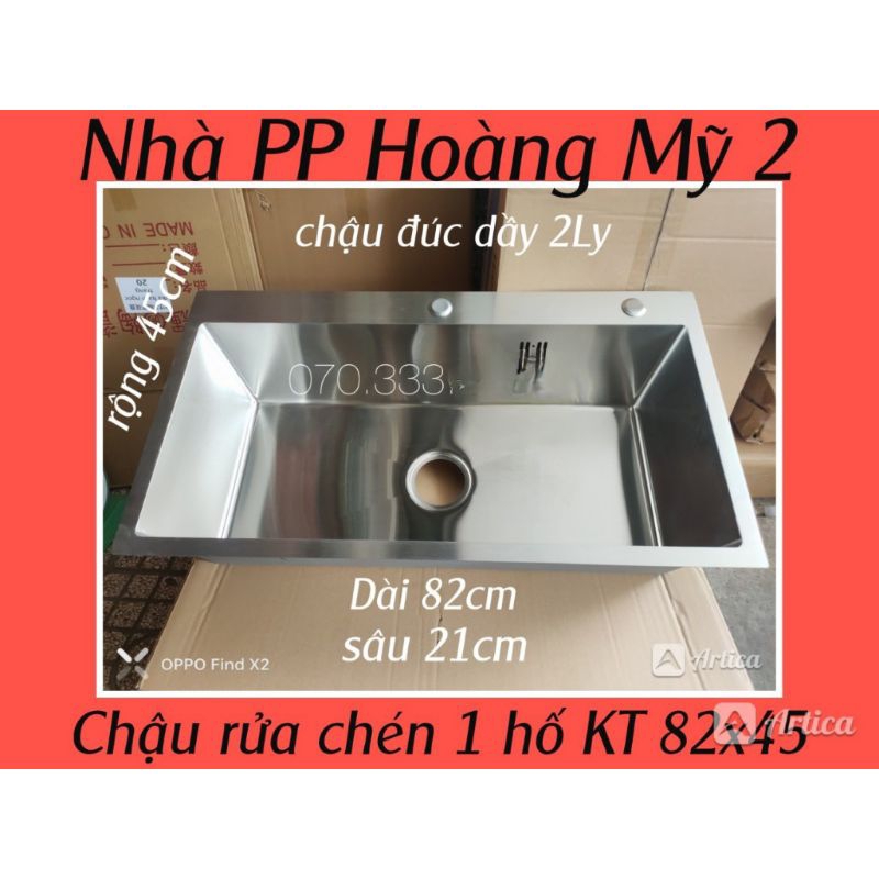 [Chậu 1 hố Đúc] Chậu rửa chén bát inox SUS304 1 hộc lớn KT 82x45 dày 2Ly