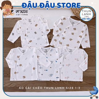 Combo 5 Áo dài tay sơ sinh vạt chéo thun lạnh phối màu VT in hoạ tiết cho bé 0 - 9 tháng [AL07] Đậu Đậu Store