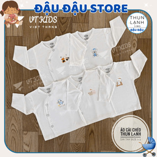 Set 5 Áo dài tay sơ sinh VT thun lạnh vạt chéo trắng mềm mịn thoáng mát cho bé sơ sinh 3-9kg [AL04] Đậu Đậu Store