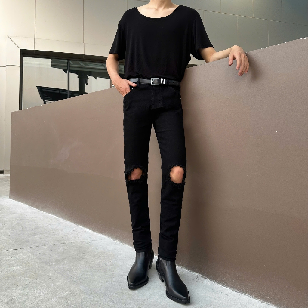 Quần Denim Jean Đen Rách Gối Fom Chuẩn Skinny - Roy Design