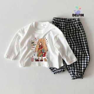  Sét dài thu đông bé gái áo tay dài cotton 4c quần dài kẻ caro bo chun Delfinkid House sét dài bé đi học đi chơi đến 30k 