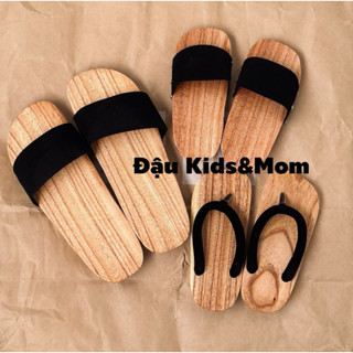 Guốc Gỗ mộc Quai Đen Cho Mẹ và Bé Gái - Đậu Kids&Mom