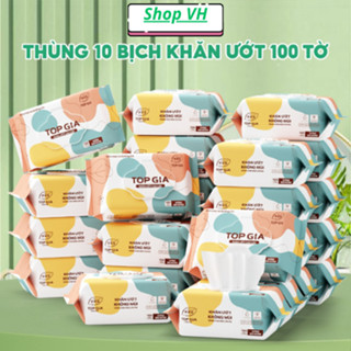 Khăn ướt Topgia cao cấp ,thùng 12 bịch giấy ướt mềm mại không cồn không parabens, an toàn cho bé