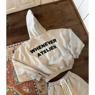 Áo Hoodie Zip Boxy WHENEVER ATELIER BASIC ZIP Ba Màu Đen / Trắng / Xám (Tặng kèm túi vải canvans dây rút Whenever)