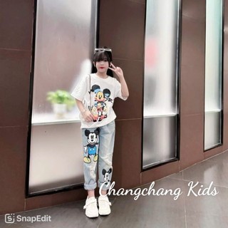  Sét quần jean dài bé gái baggy áo thun micky  cho mẹ và bé gái 16-60kg 