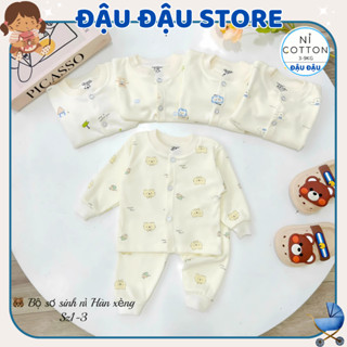 Set 5 Bộ Quần Áo Dài Tay Thu Đông Nỉ Cotton LT Cho Bé Sơ Sinh từ 3-9 kg cúc giữa vải mềm mịn  NC002 Đậu Đậu Store