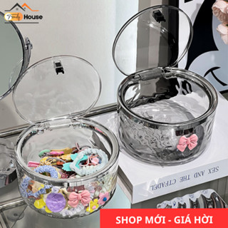 Hộp Đựng Đồ Đa Năng Trong Suốt Vân Kim Cương Có Nắp Bấm TRENDY, Hộp Đựng Kẹp Tóc Khuyên Tai Đa Năng