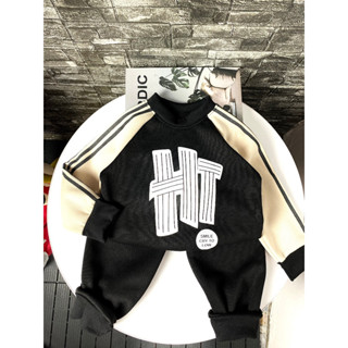 Bộ nỉ chữ HI cho bé trai từ 14-38kg chất nỉ bông tàu dày ấm với 2 màu đen, xanh rêu