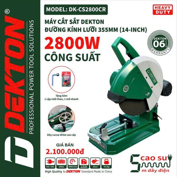 [CHÍNH HÃNG] Máy cắt sắt DEKTON Chạy dây Curoa - DK-CS 2800 CR - 2800W, Mô tơ 100% Dây đồng, bảo hành 1 năm