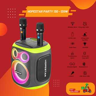 Loa Karaoke Xách tay Hopestar Party 130 Công suất 120W Kèm 2 mic không dây Led RGB, Bluetooth 5.3, pin 22.000mAh