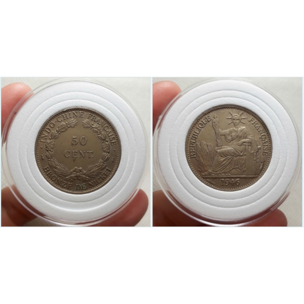 Xu Đông Dương 50 cent hoa xoè Nickel 1946 ĐẸP, ÍT GẶP