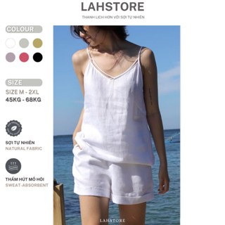 Áo 2 dây nữ LAHSTORE vải linen xước cổ chữ V, dây ngực đan chéo A2D01 (Trắng, Đen, Xanh, Hồng, Tím)